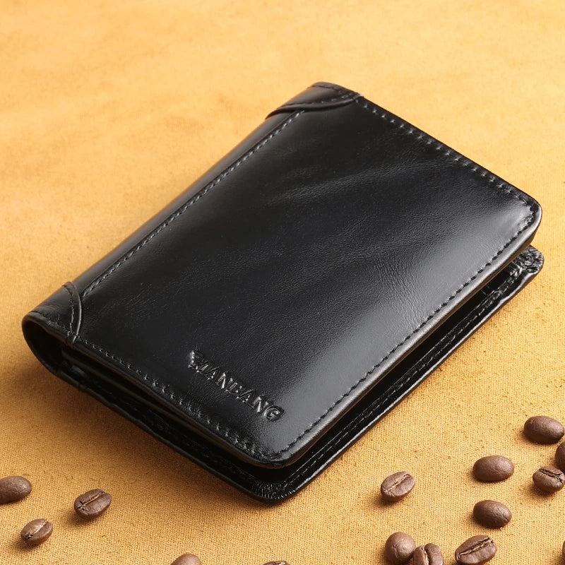 Men's Genuine Leather Wallet Short Card Holder with Classic Style
