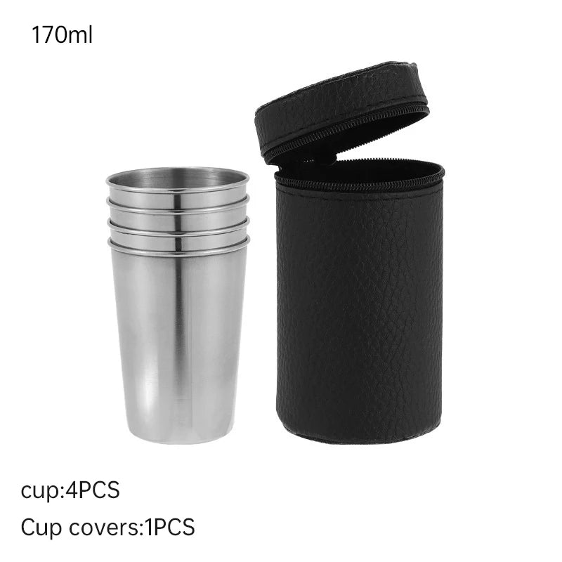 4Pcs Portable Stainless Steel Drinkware Set - Mini Cups for Whisky Wine with Case