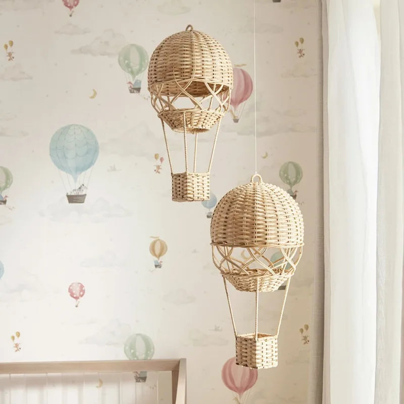 Handmade Rattan Hot Air Balloon Wall Hanging Kids Room Decor Photography Prop