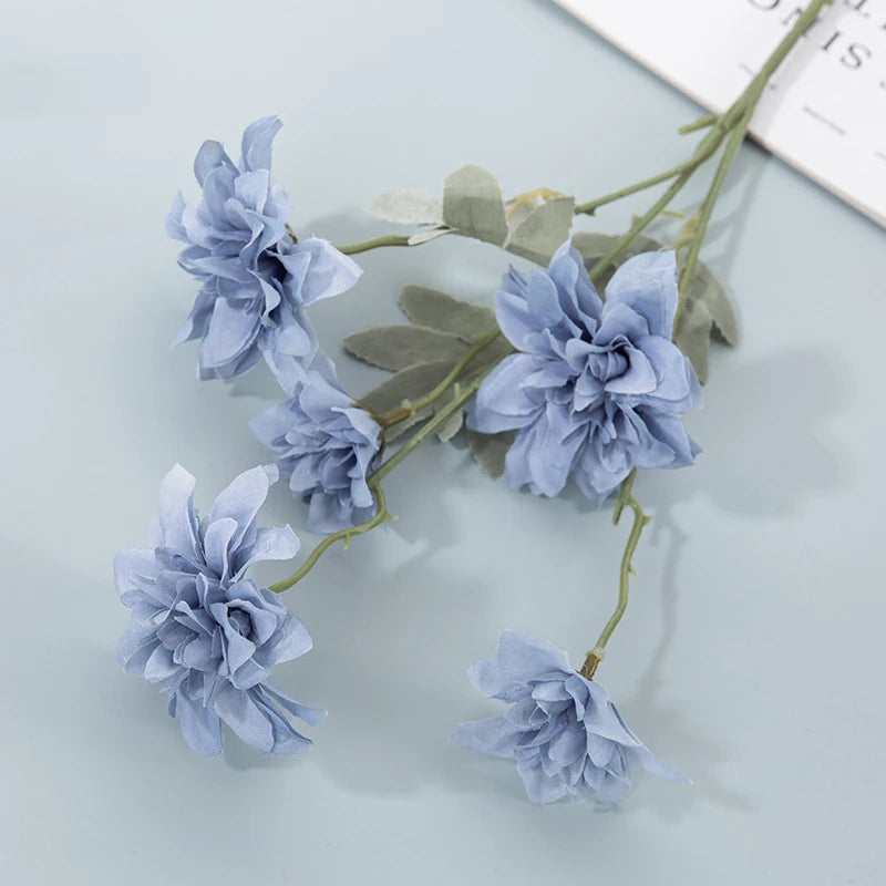 Artificial Dahlia Flowers 5 Heads Silk Chrysanthemum for Wedding Home Decor