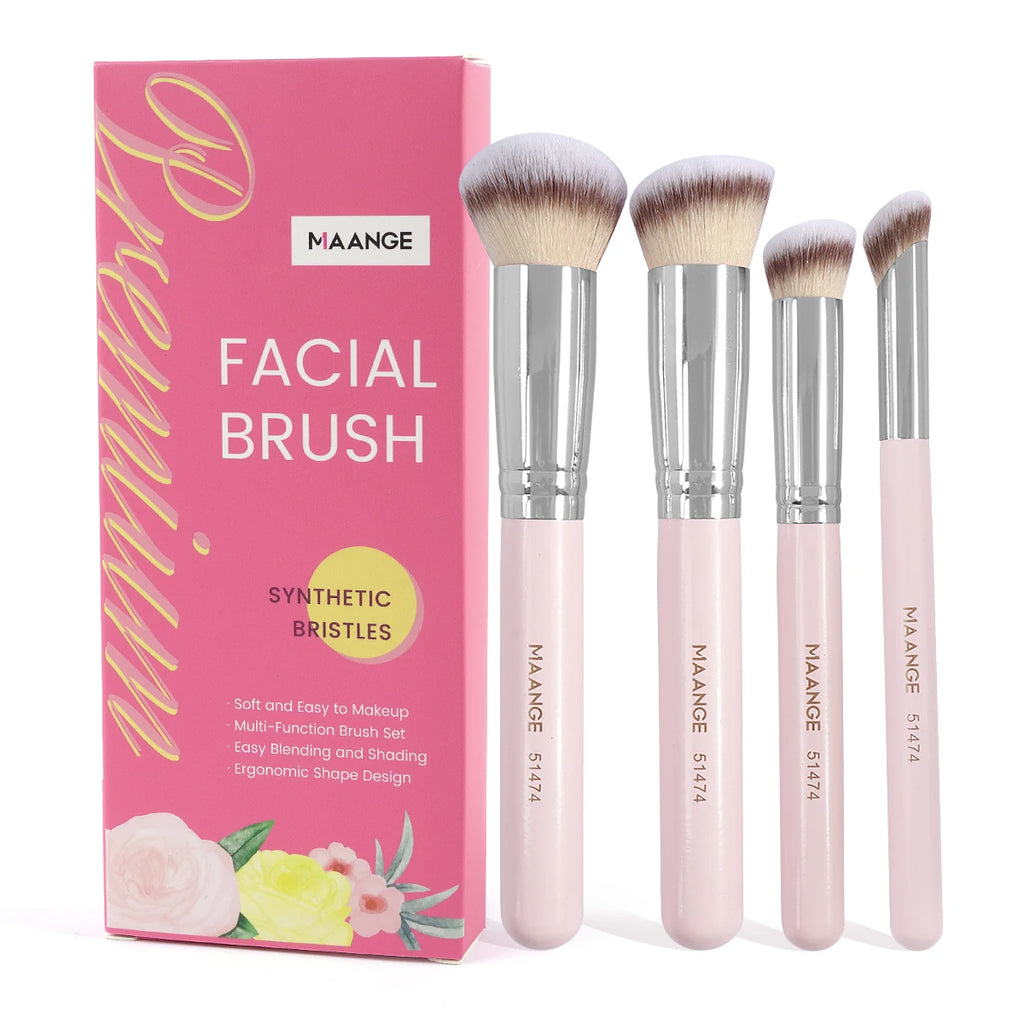 4-Piece Makeup Brush Set for Foundation & Concealer – Soft Synthetic Bristles