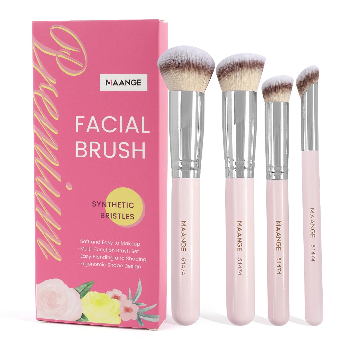 4-Piece Makeup Brush Set for Foundation & Concealer – Soft Synthetic Bristles