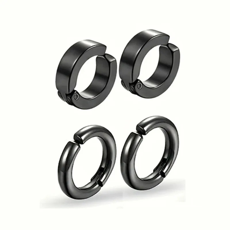 Piercing-Free Punk Style Ear Clip Set - Stainless Steel Circle Cuffs, Trendy Jewelry Gift