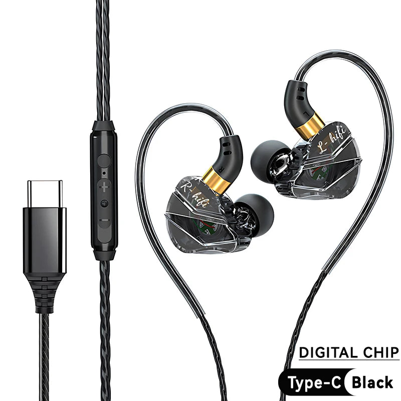 Heavy Bass In-Ear Headphones with Digital Chip & Mic - Wired 3.5MM/Type-C for Samsung & Android