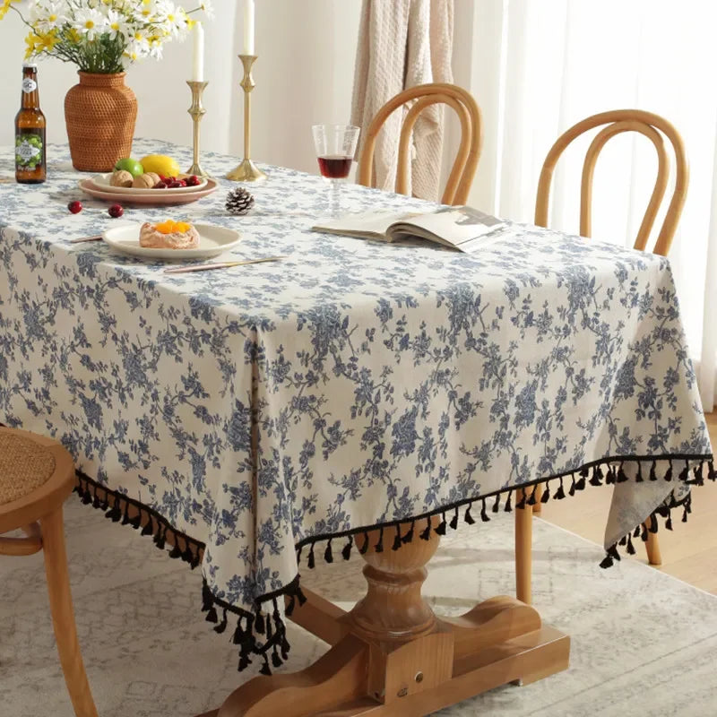 Customizable Floral Tablecloth with Lace Trim - Rectangular Kitchen Dining Cover
