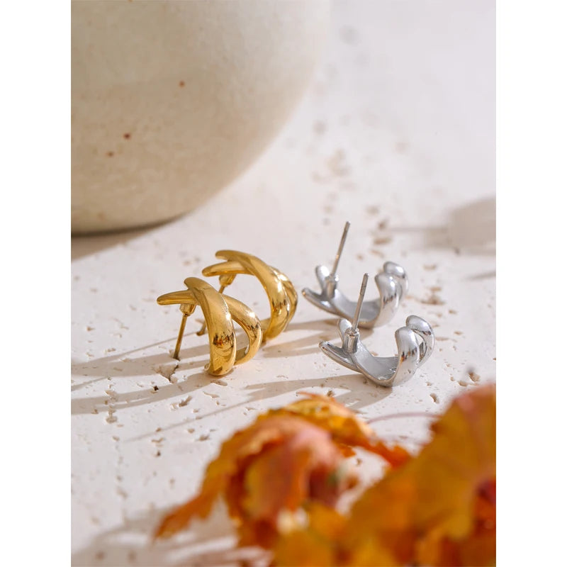 Minimalist Metal X-Shape Stud Earrings - 18K PVD Plated Stainless Steel Jewelry for Women