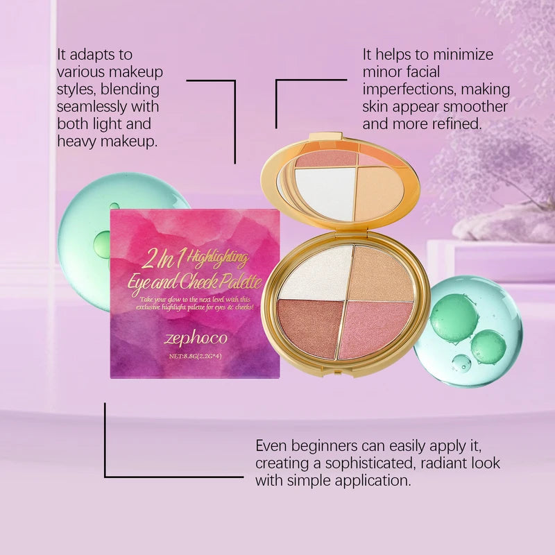 3-in-1 Multi-Function Face Palette with Highlighter, Eyeshadow & Blush - Brightening Makeup Set