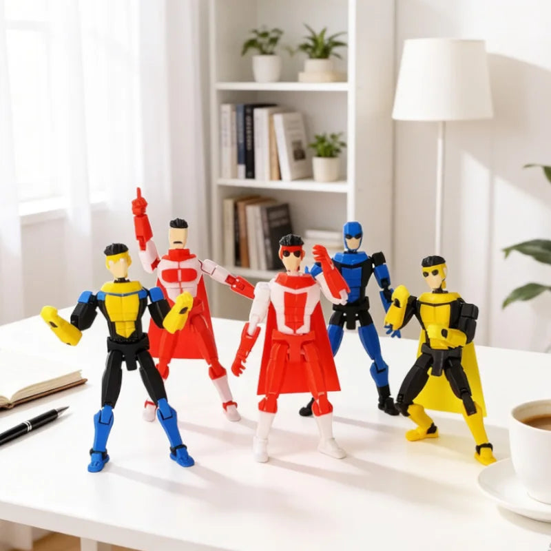 Multi-Jointed Invincible Boy Action Figure 13cm Collectible Model Toy - Light Blue Stripe