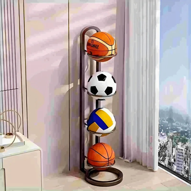 Multi-Functional Ball Storage Rack for Sports Balls - Black Metal Organizer