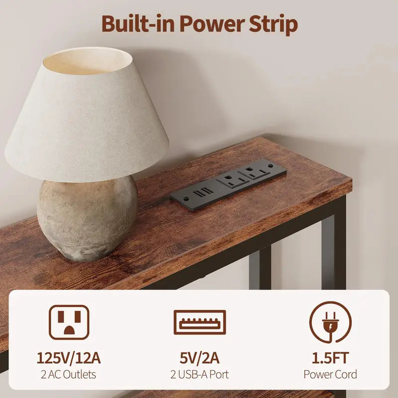 Slim Console Table with Power Outlets and USB-C Charging Station for Living Room