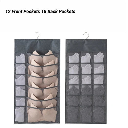 Foldable Double-Sided Hanging Storage Bag with Mesh Pockets for Underwear Socks