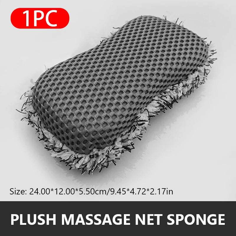 Microfiber Car Wash Sponge Two-Sided Plush Massage Net Wheel Cleaner Scratch-Free