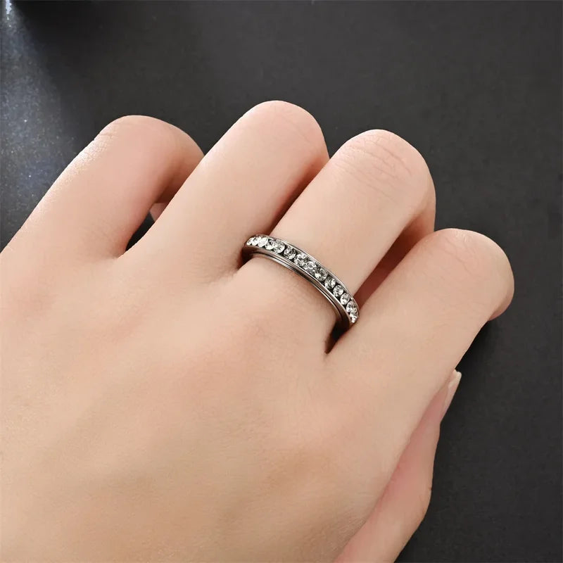 Stainless Steel Spinner Finger Rings for Women & Men - Adjustable Wedding & Anniversary Jewelry
