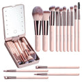 14-Piece Makeup Brush Set with LED Mirror - Travel Cosmetic Face & Eye Brushes