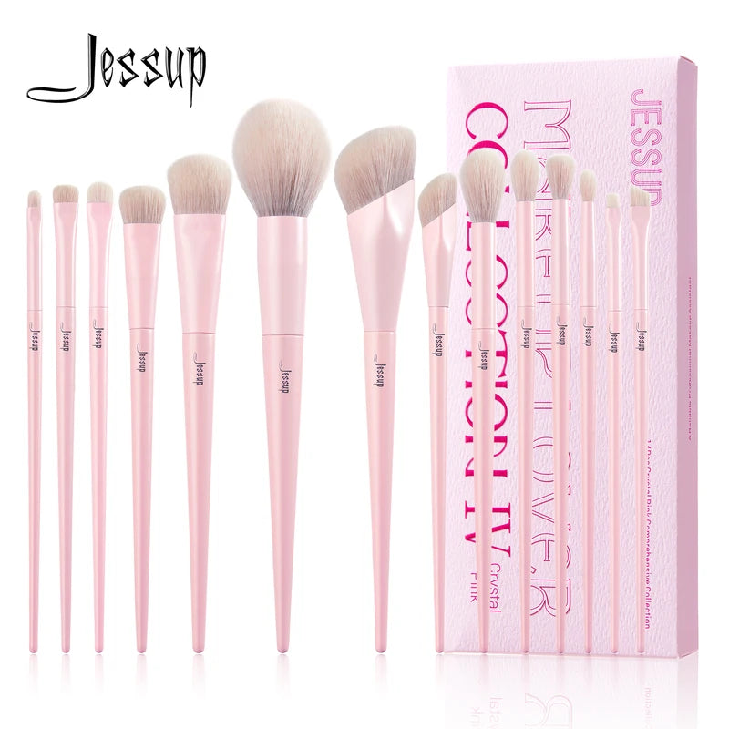 Pink Makeup Brush Set 14pcs - Vegan Face & Eye Cosmetics Tools