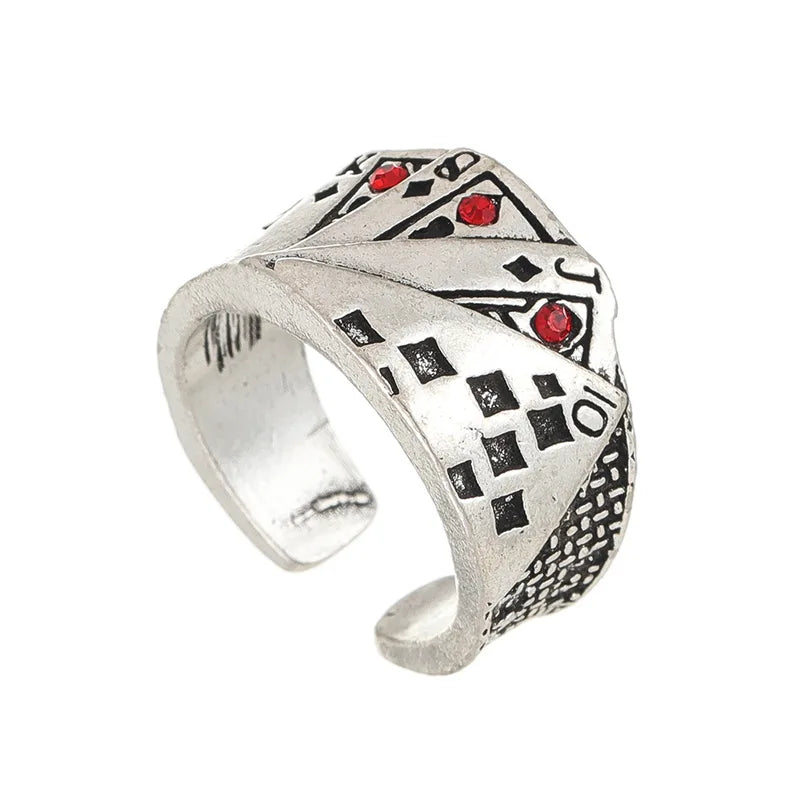 Vintage Metal Poker Ring for Men Women Adjustable Card Playing Jewelry