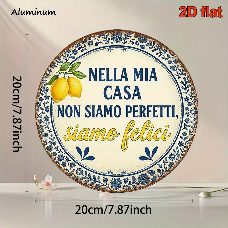 20cm Wooden Wall Decoration Disc with Italian Proverb - Rustic Farm Theme