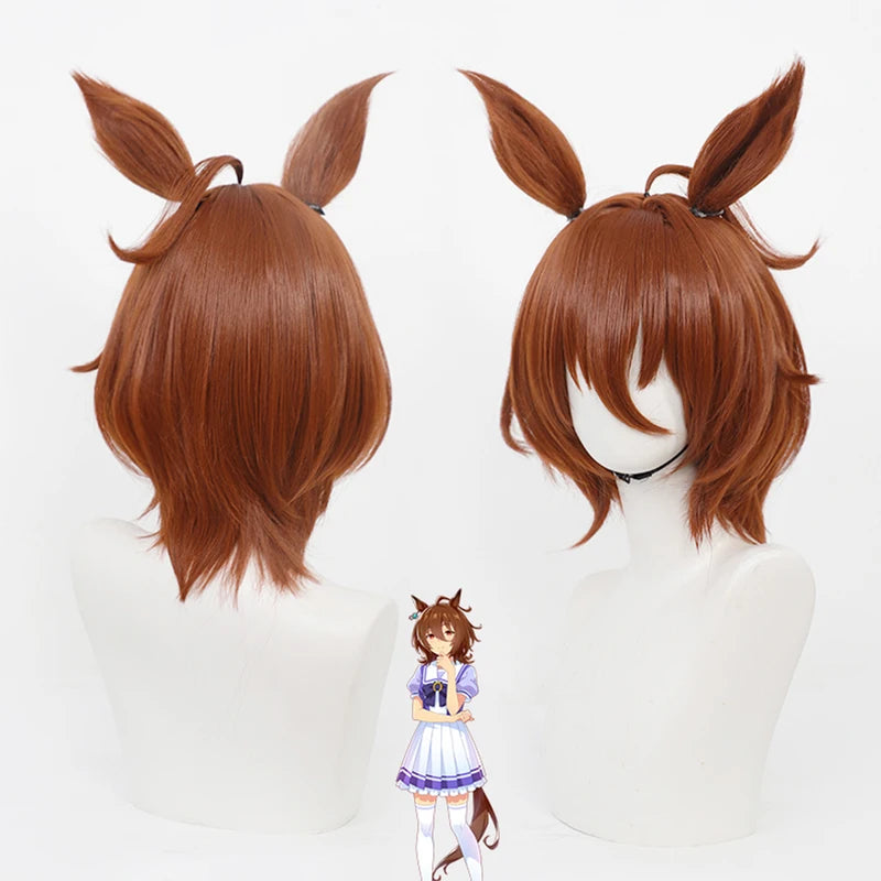Anime Cosplay Wig Short Brown Synthetic Heat-Resistant Hair for Role-Play & Parties