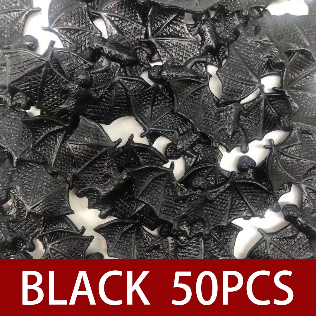 50pcs Plastic Luminous Fake Bats Halloween Decor Haunted House Props DIY Party Favors