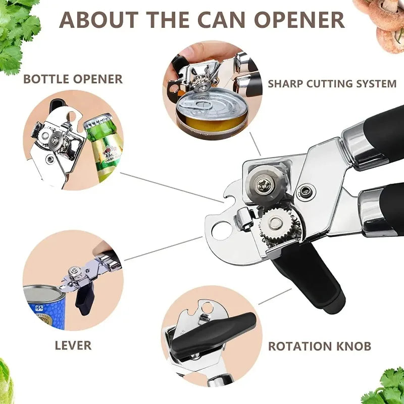 Stainless Steel Can Opener with Bottle Opener - Kitchen Utensil, Durable & Ergonomic