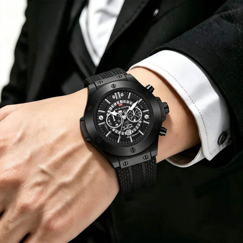 Men's Large Silicone Sport Watch 46mm Hollow Dial Rose Gold Military Style Quartz