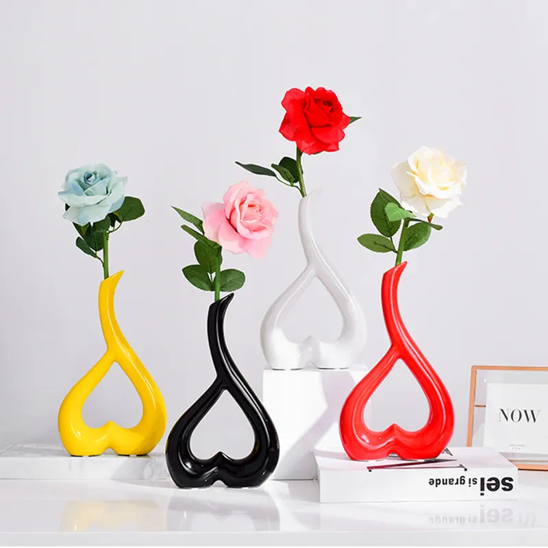 Heart-Shaped Ceramic Vase Home Decor Flower Receptacle Black