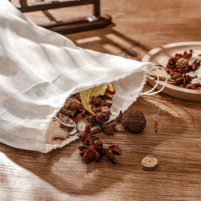 5 Pack Cotton Mesh Filter Bags for Herbs Spice Straining & Cooking - Reusable Kitchen Tool