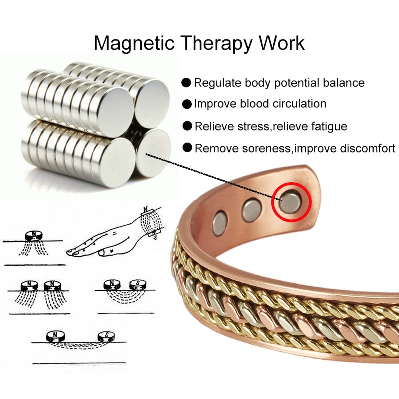 Magnetic Copper Bracelet Adjustable Men Women Health Jewelry - Resizable Cuff Bangles