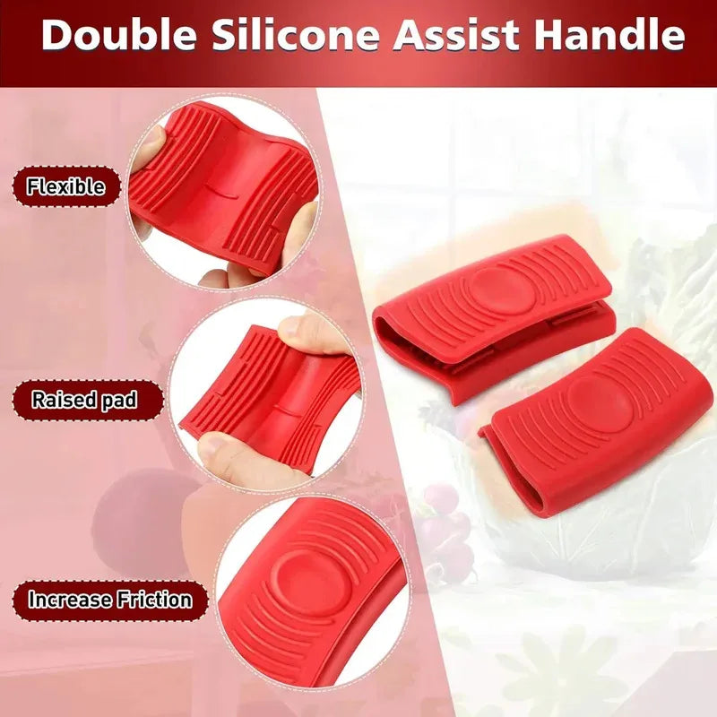 Silicone Pot Handle Grip Cover 2pcs Heat-Resistant Anti-Slip Sleeve for Pans