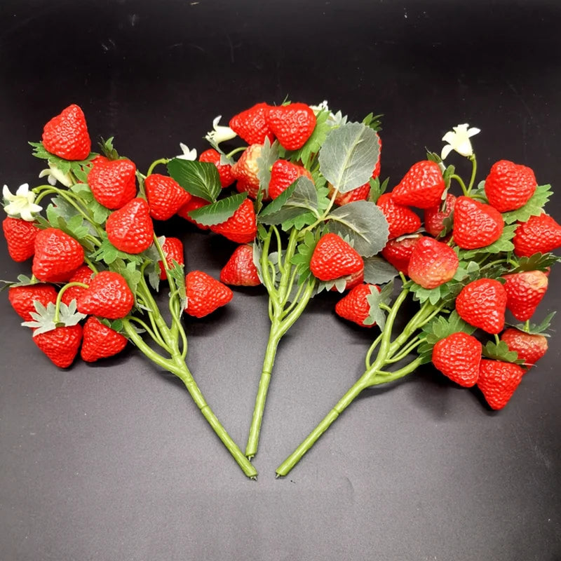 Artificial Strawberry Branch Decor Picks - Faux Fruit Plant Wall Accent