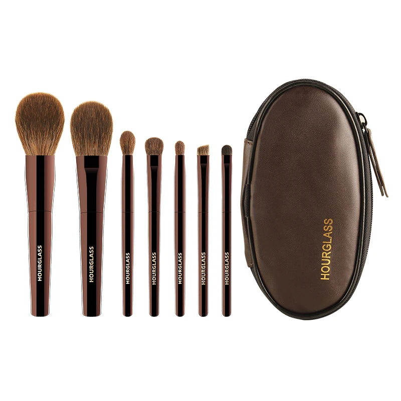 Mini Portable Makeup Brush Set - 7 Soft Animal Hair Brushes for Face Eyeshadow Blush Powder