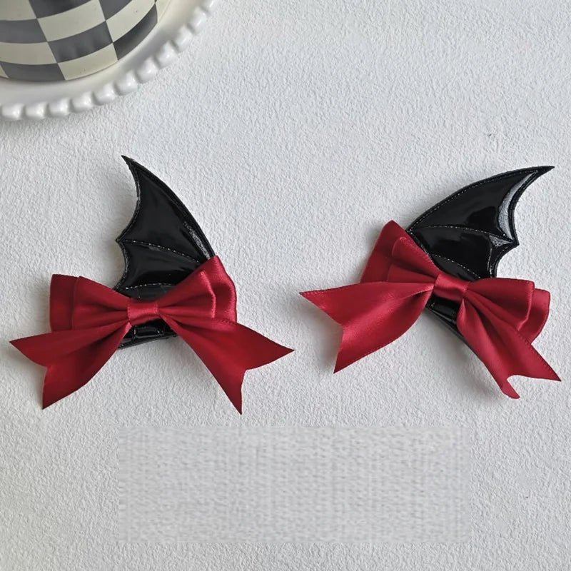 Halloween Devil Horn Bow Hair Clips & Bat Wing Hairpins for Cosplay