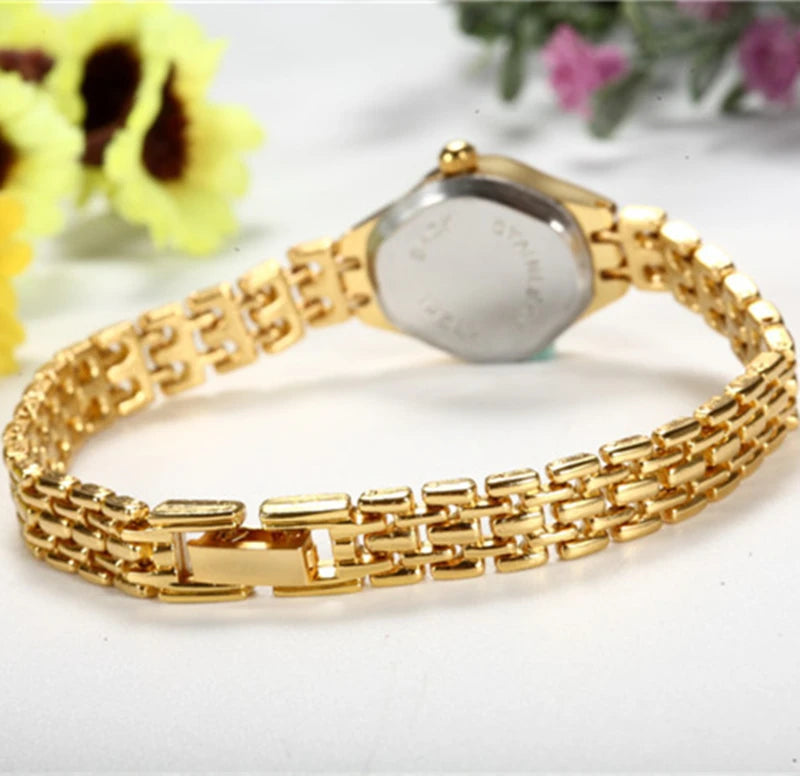 Luxury Women's Gold Bracelet Watch Small Dial Steel Elegant Quartz Wristwatch Gift