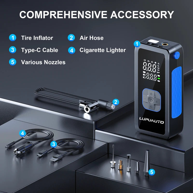 Portable Car Air Pump 150 PSI Tire Inflator with Digital Display & Auto Shut-Off