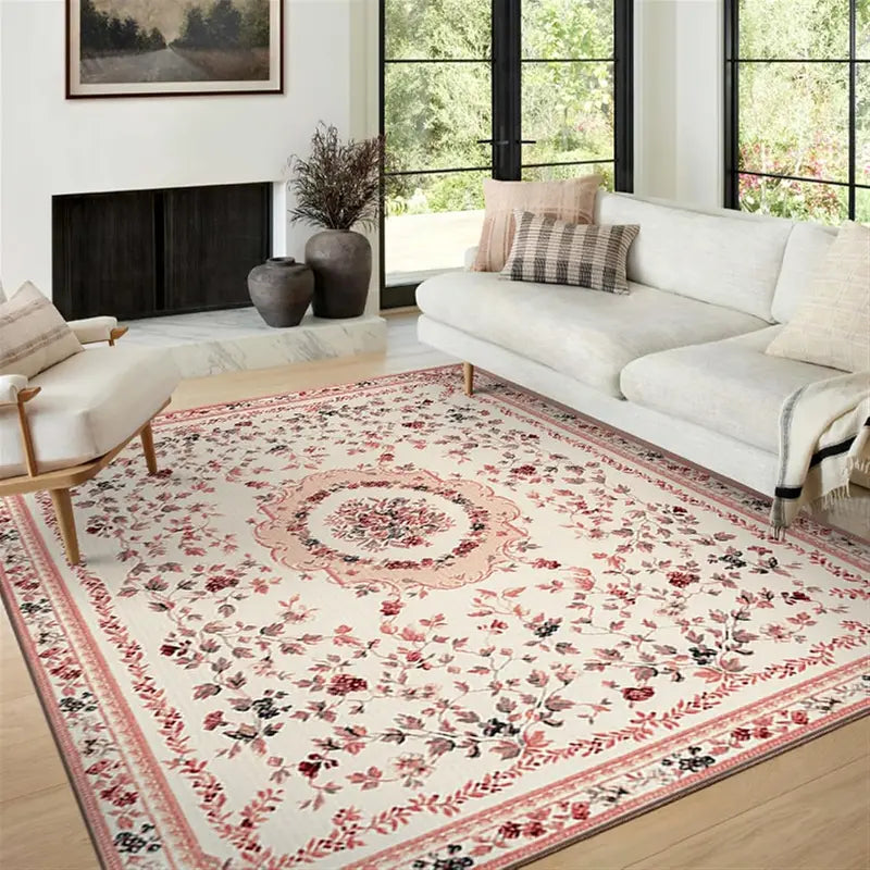 Vintage Persian Floral Rug Non-Slip Washable Living Room Bedroom Carpet
