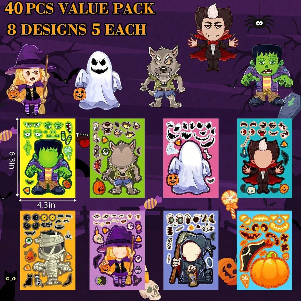 Halloween Character Sticker Sheets for Decorations Party Favors Crafts 8-40 Sheets