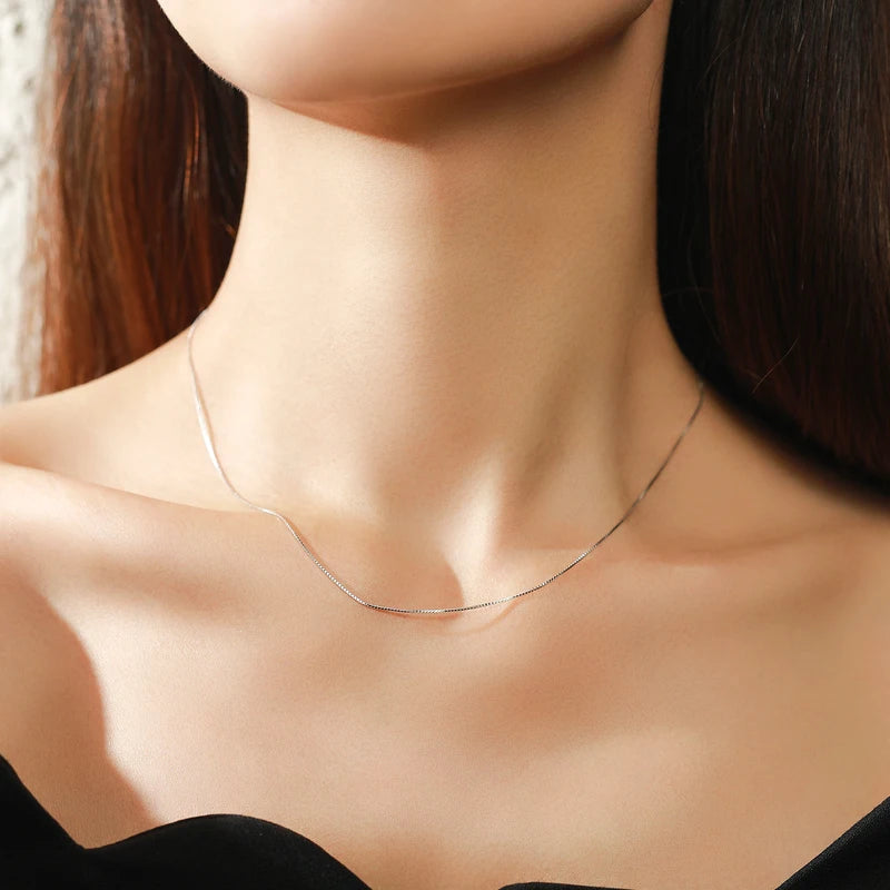 Sterling Silver Chain Necklace for Women Adjustable 40+5CM Jewelry Gift