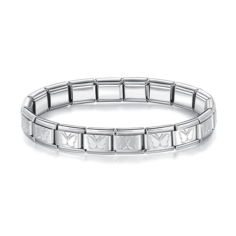 Women's Elastic Star Heart Butterfly Charm Bracelet - Stainless Steel 9mm Wide