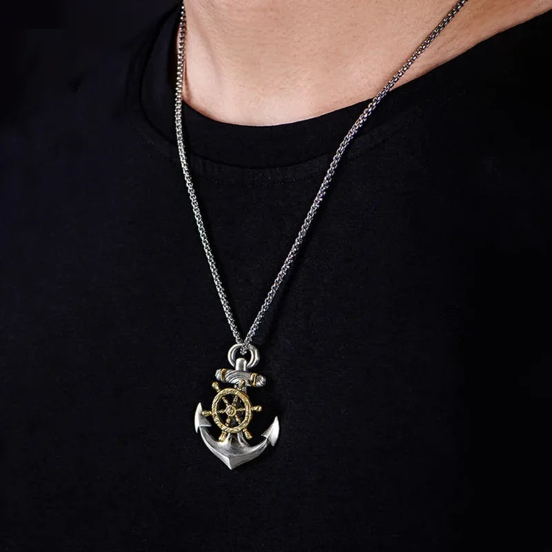 Navy Pirate Anchor Pendant Necklace Unisex Punk Jewelry Trendy Rope Chain