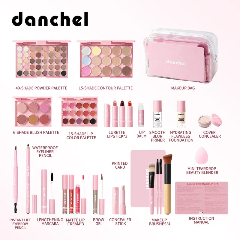 Complete Makeup Kit for Women - All-in-One Cosmetic Set with Brushes & Travel Bag
