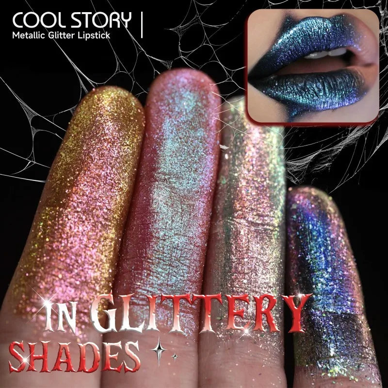 Metallic Lipstick Set - 15 High-Shine Glitter Lip Colors for Party & Costume Makeup
