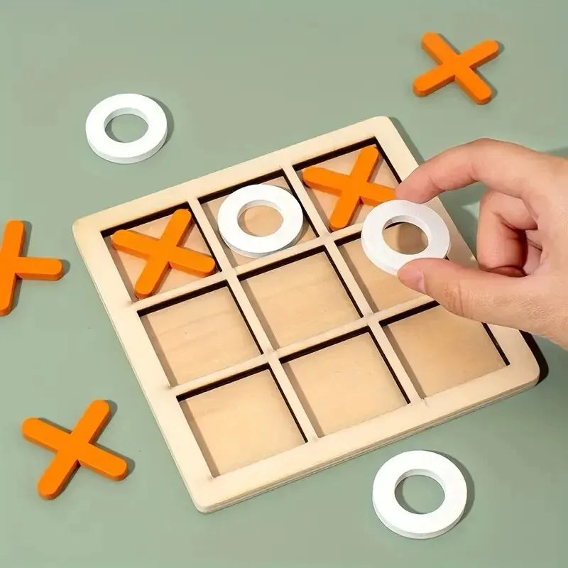 Wooden Montessori Chess & Tic Tac Toe Puzzle Game for Brain Development