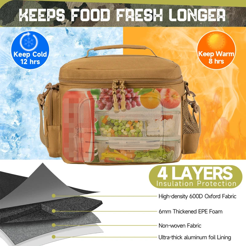 Men's Tactical Insulated Lunch Box - Heavy Duty Leak-Proof Work & Outdoor Bag