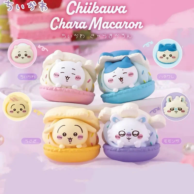 Chiikawa Macaron Dessert Gacha Toy Set - Cute Animal Figures for Desktop & Cake Toppers