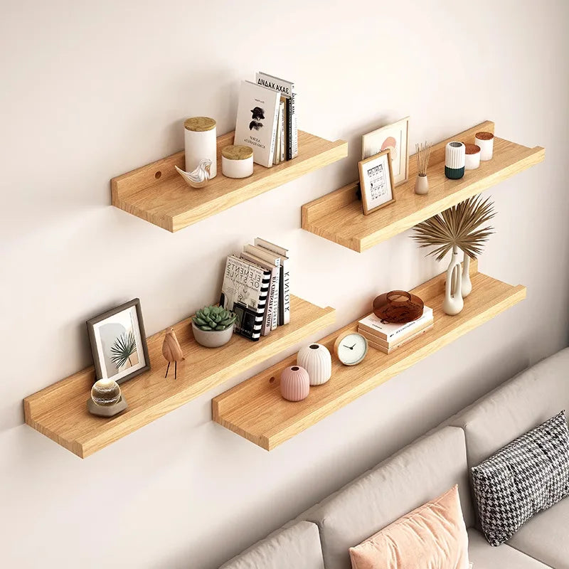 Wood Wall Shelf with Perforated Word Board - Home Storage & Decoration