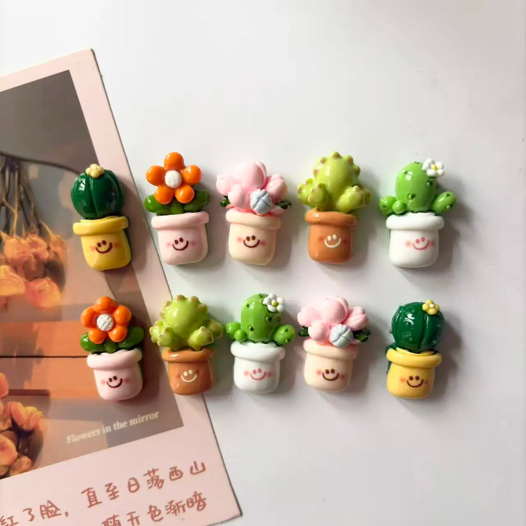 Mini Cactus Fridge Magnets 10-Pack - Cute Potted Plant Refrigerator Decor