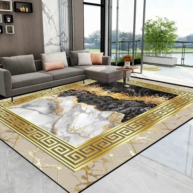 Luxury Golden Black Area Rug - Modern Minimalist Home Decor, Non-Slip Mat for Living Room & Bedroom