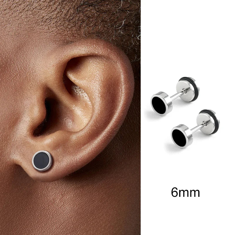 Men's Titanium Steel Black Oil Drip Earrings - Punk Jewelry for Men