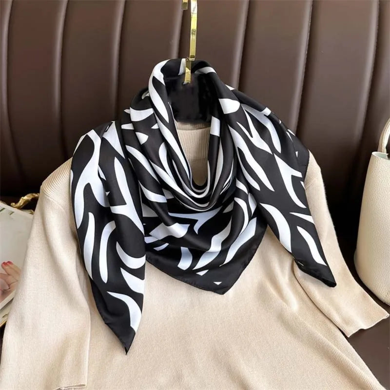Breathable 90cm Square Patterned Scarf with Stripes - Lightweight Sun Protection Accessory