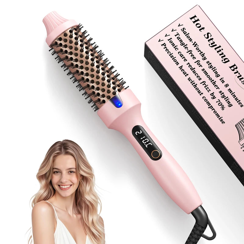 Dual Voltage Ionic Thermal Hair Brush for Curling and Straightening with LED Display